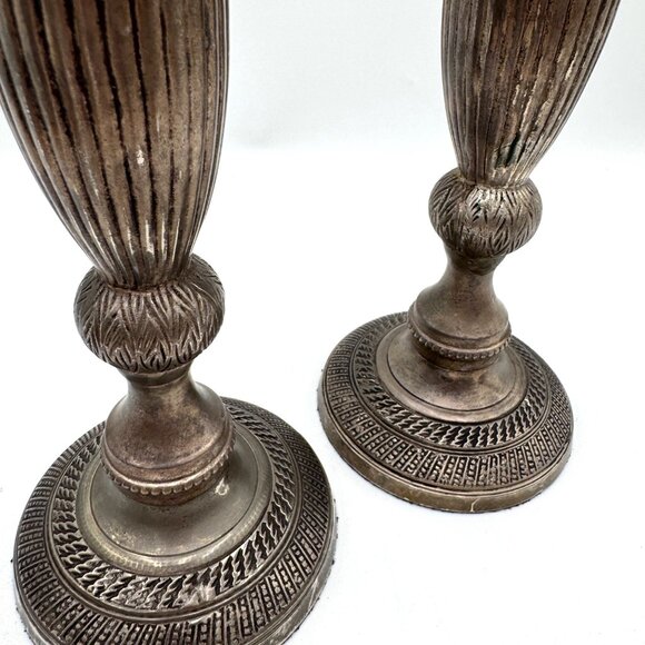 Vintage Set of 2 Silverplate Pillar Candle Sticks Made in India holders - Picture 3 of 9